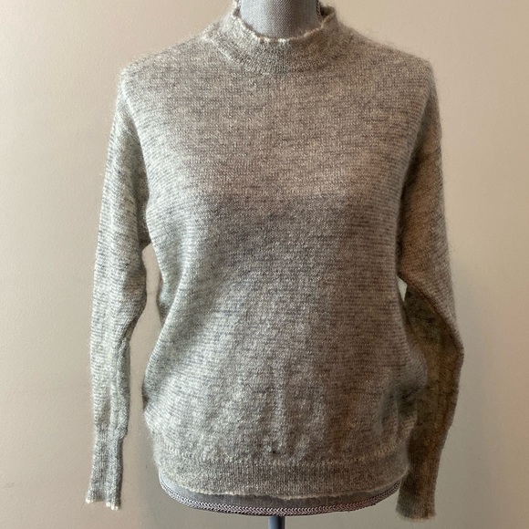 Isabel Marant Etoile Sheer Knit Mohair Wool High Neck Pullover Sweater Gray S